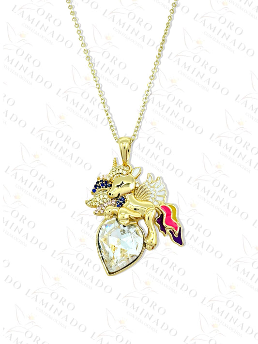 High Quality Unicorn with Crystal Heart Necklace G314