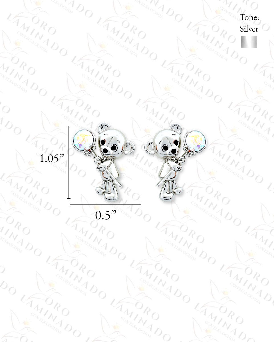 High Quality Silver Bear with Lollipop Earrings Y466