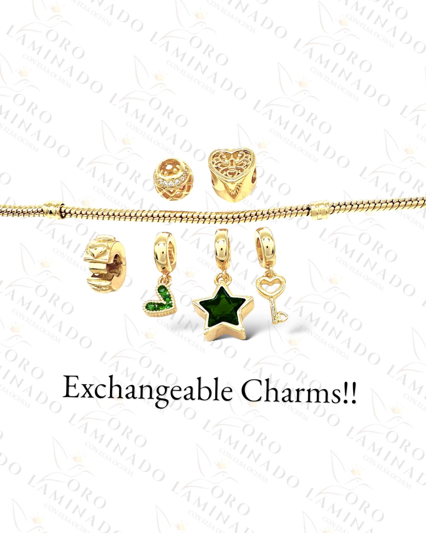 High Quality Green Star and Heart Charm Bracelet B364