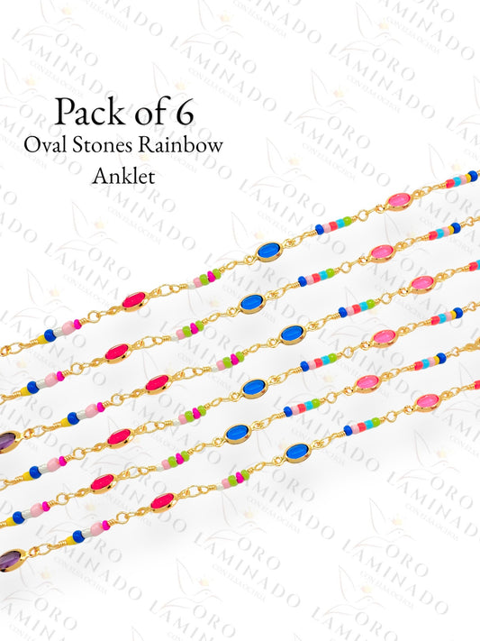 Rainbow Oval Stones Anklet (Pack of 6) B101