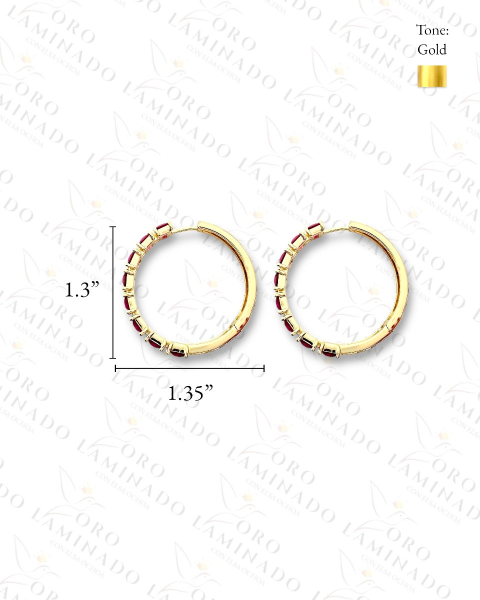 High Quality Pink Stone Hoop Earrings (Gold Filled) Y197