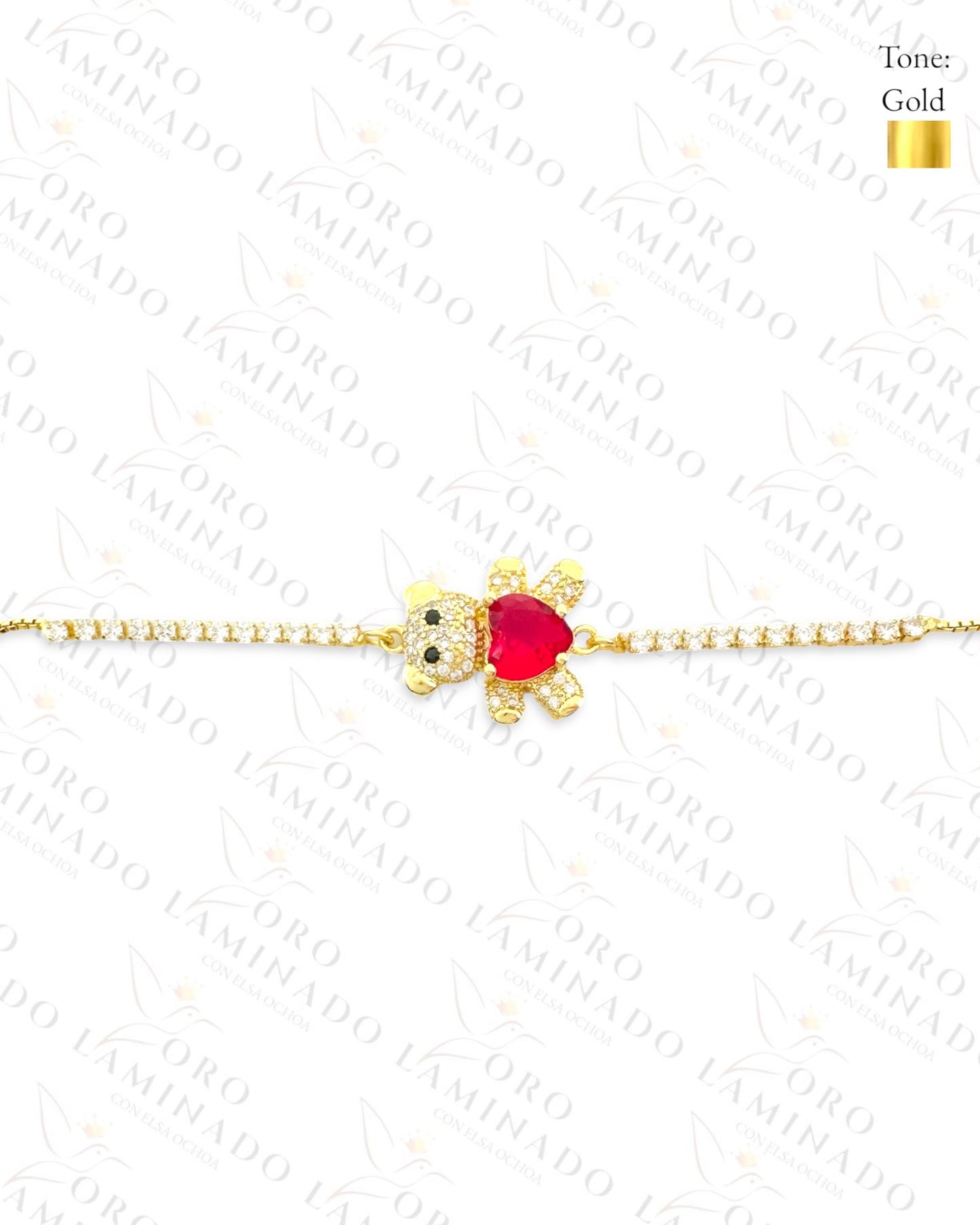 Gold Filled Red Heart Teddy Bear Adjustable Bracelet R181