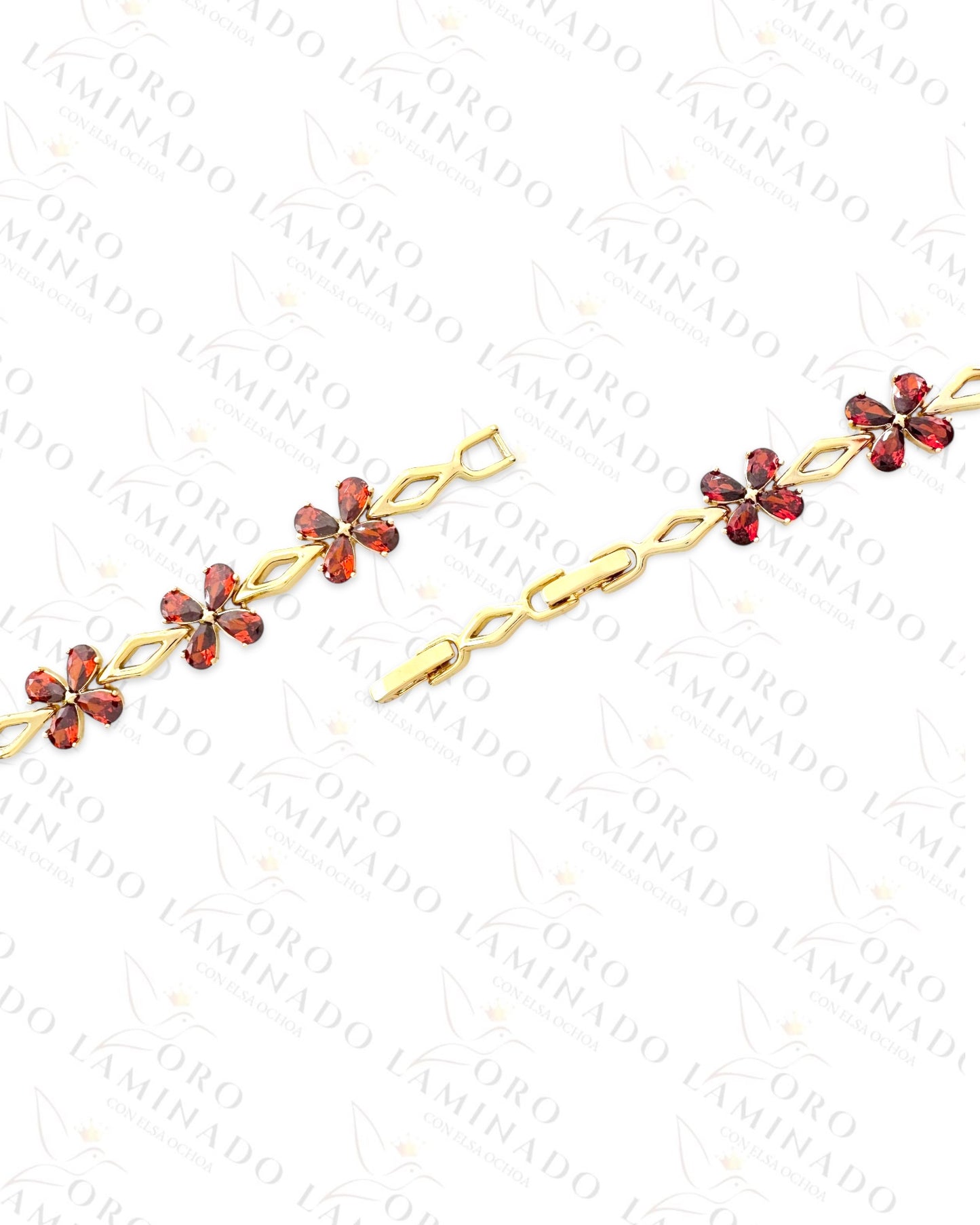 High Quality Red Crystal Flower Bracelet (Gold Filled) B292