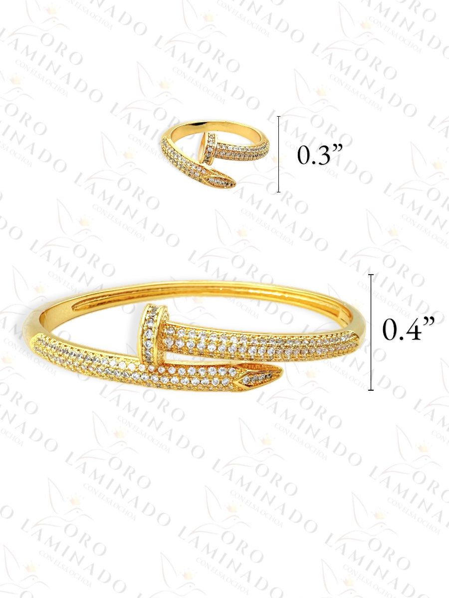 Stainless Steel Sparkling Nail Bangle Bracelet and Ring R406