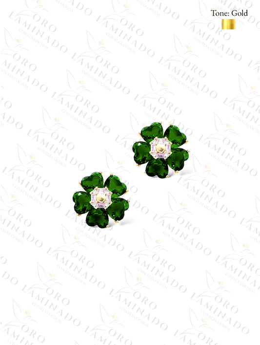 High Quality Green Crystal Flower Earrings B435