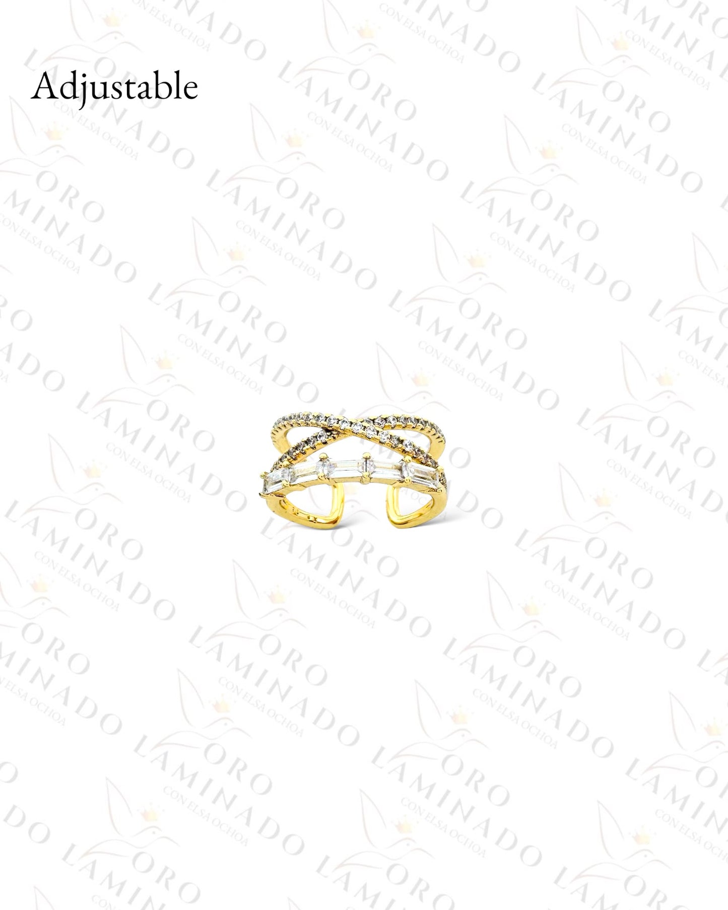 High Quality Adjustable Crossed Crystal Ring (Gold Filled) C387