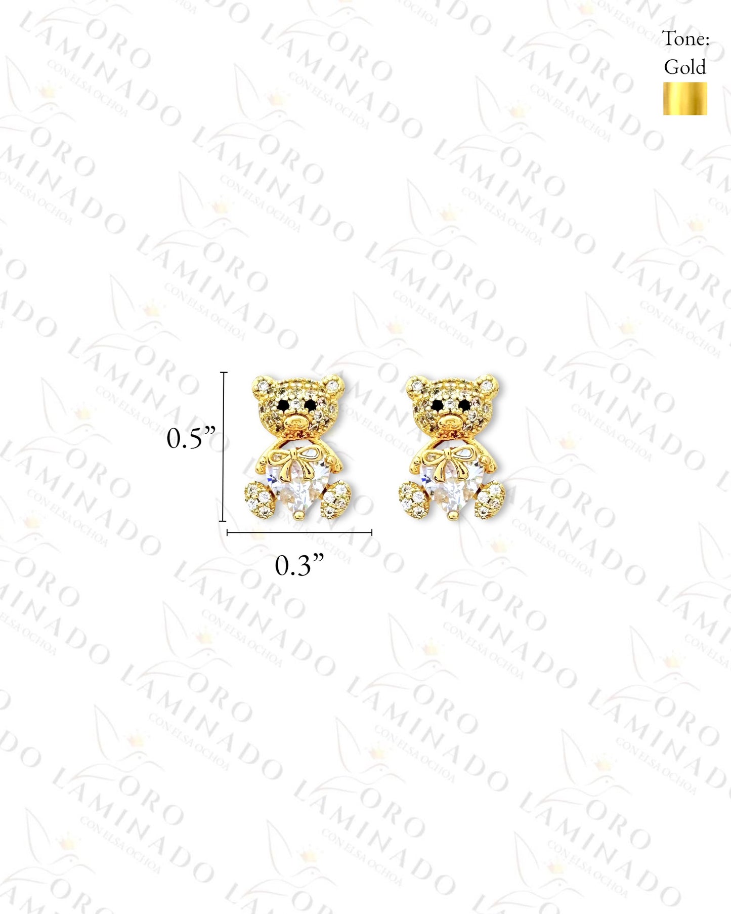 Gold Filled Crystal Heart Teddy Bear Earrings G318