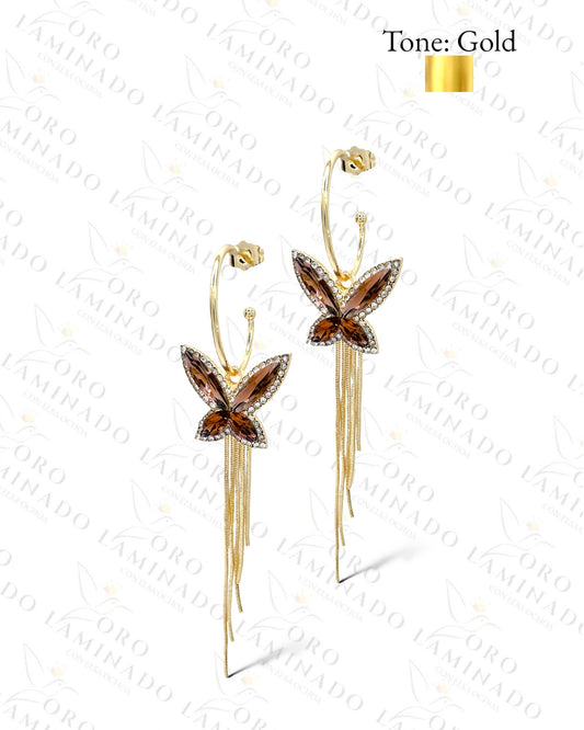 Long Brown Crystal Butterfly Earrings R334