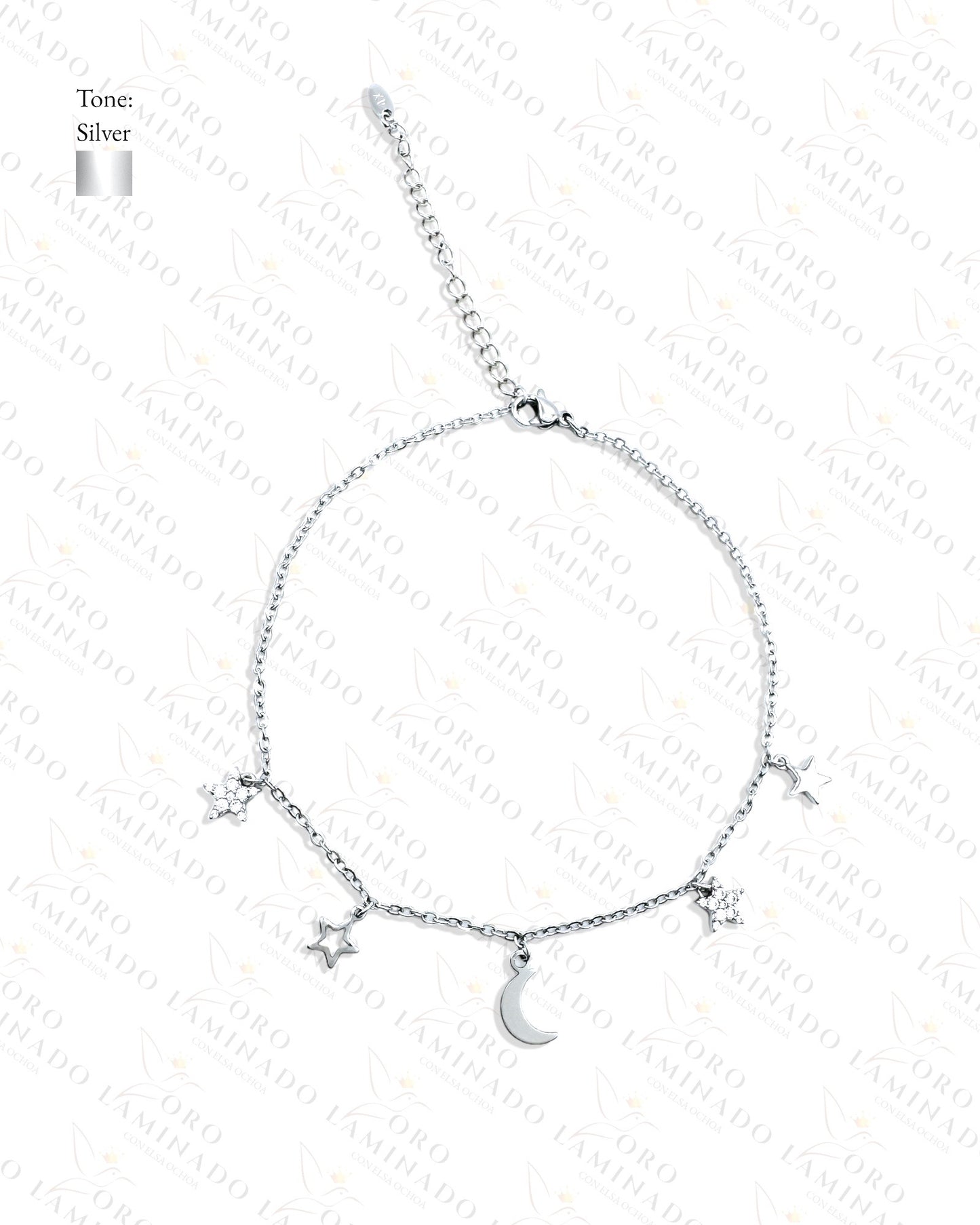 High Quality Silver Moon & Stars Anklet Pack of 3 B417