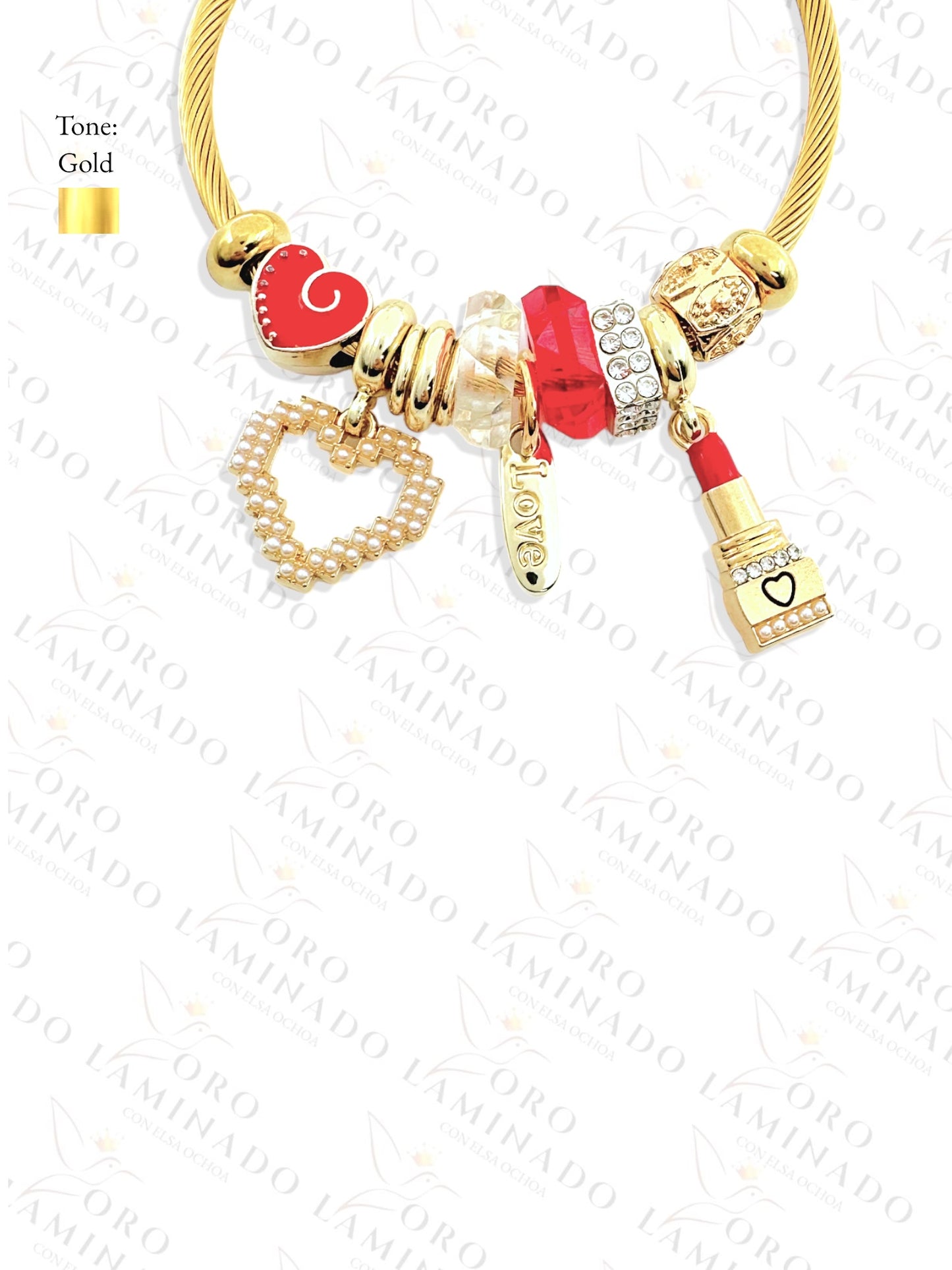 Stainless Steel Red Lipstick Charm Bracelet R420