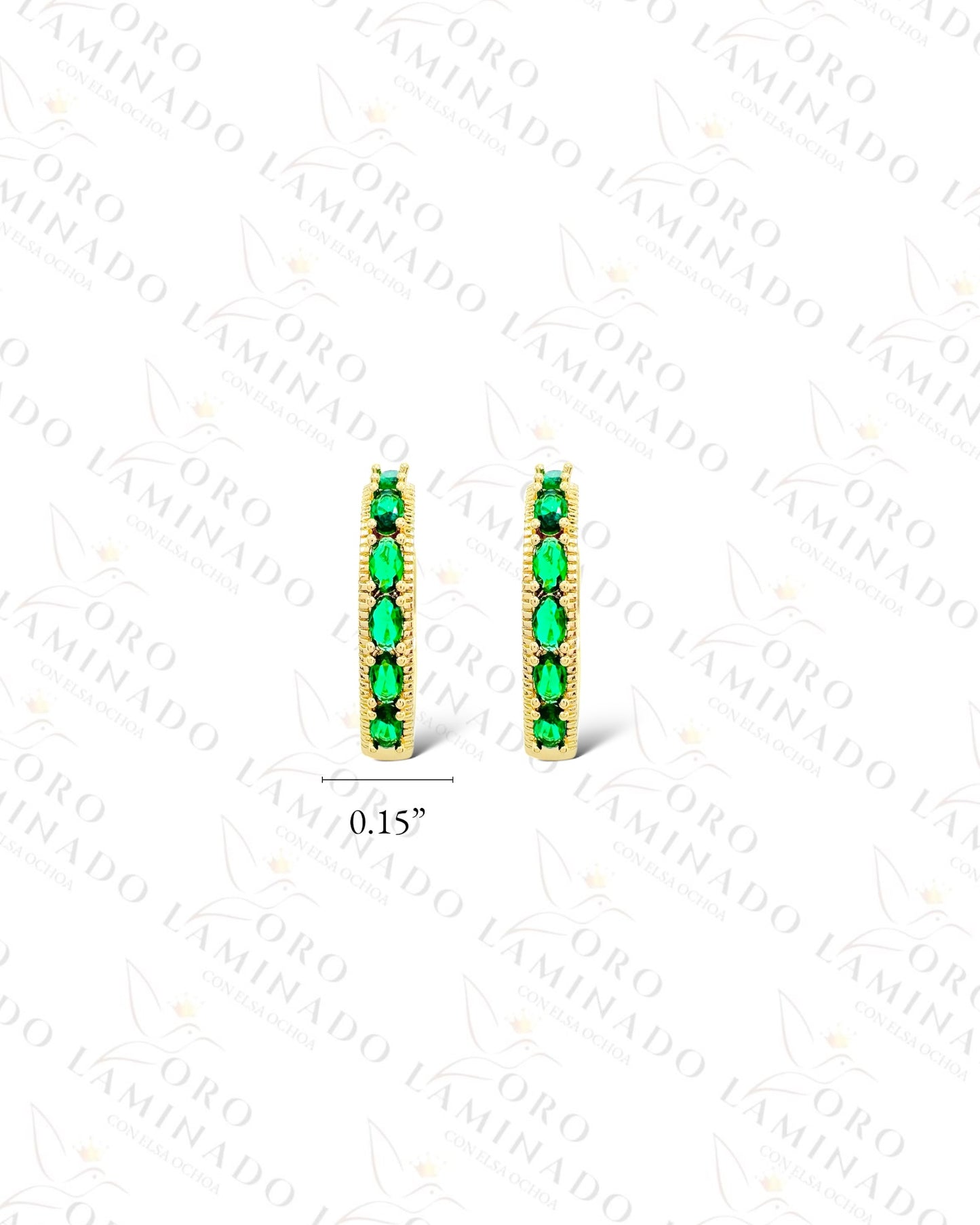 High Quality Green Stone Hoop Earrings (Gold Filled) C87