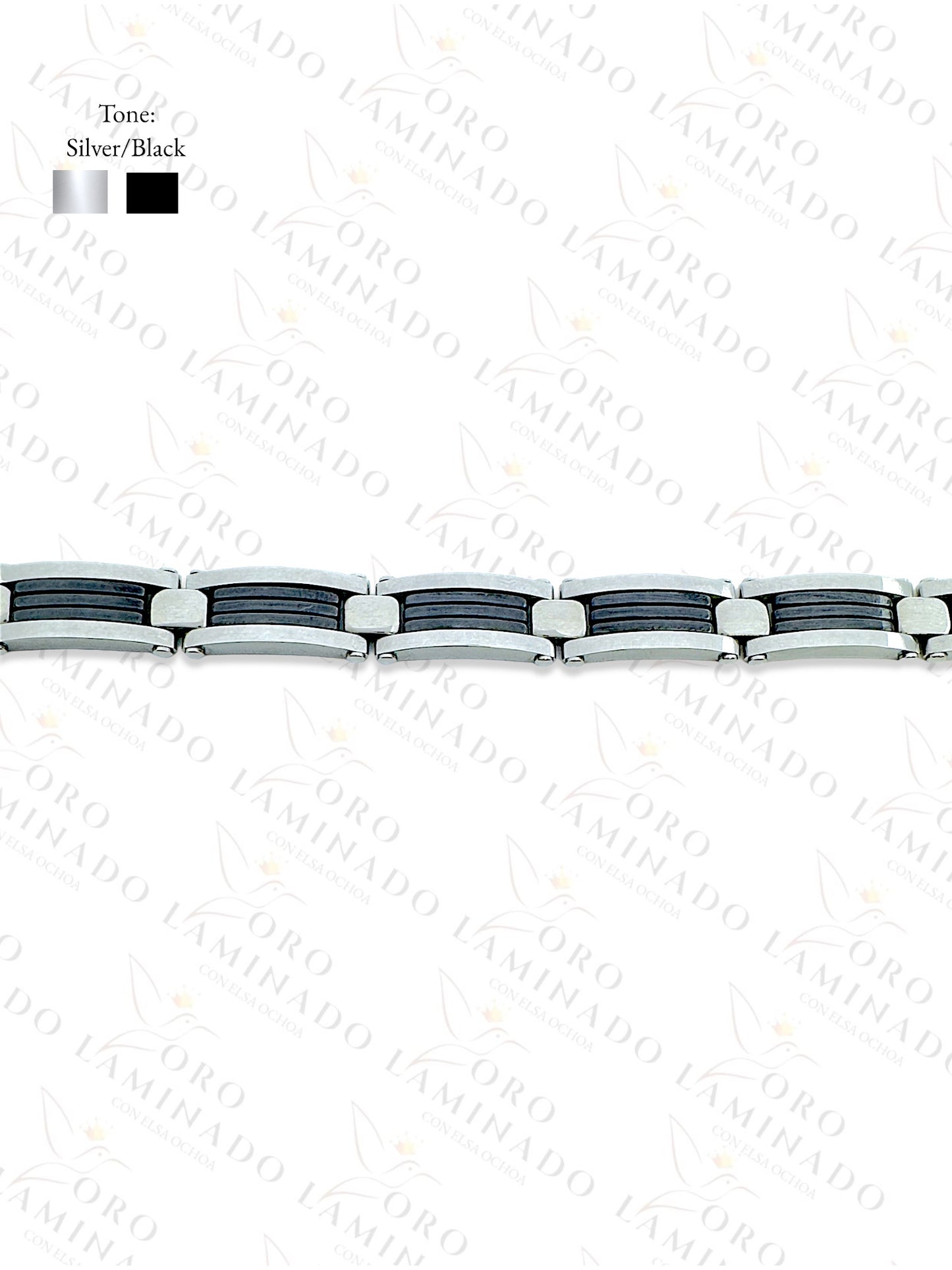 Stainless Steel Silver and Black Mens Bracelet R479