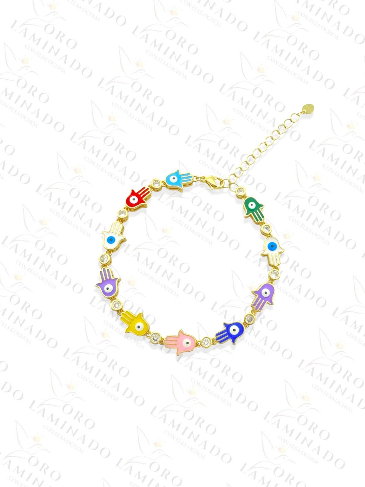 Gold Filled Multi-Color Hamsa Hand Eye Anklet R442