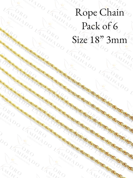 High Quality Rope Chain Pack of 6 Size 18" 3mm C150