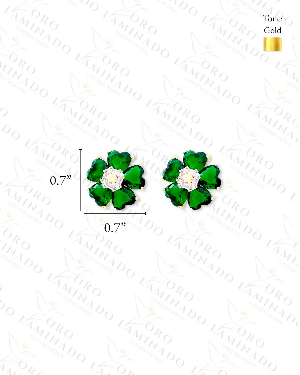 High Quality Green Crystal Flower Earrings B435