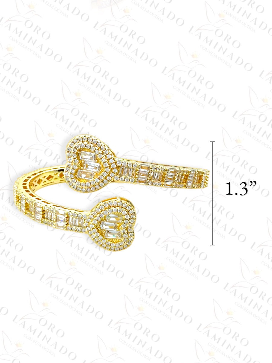 Double Heart Diamond Bangle Bracelet R408