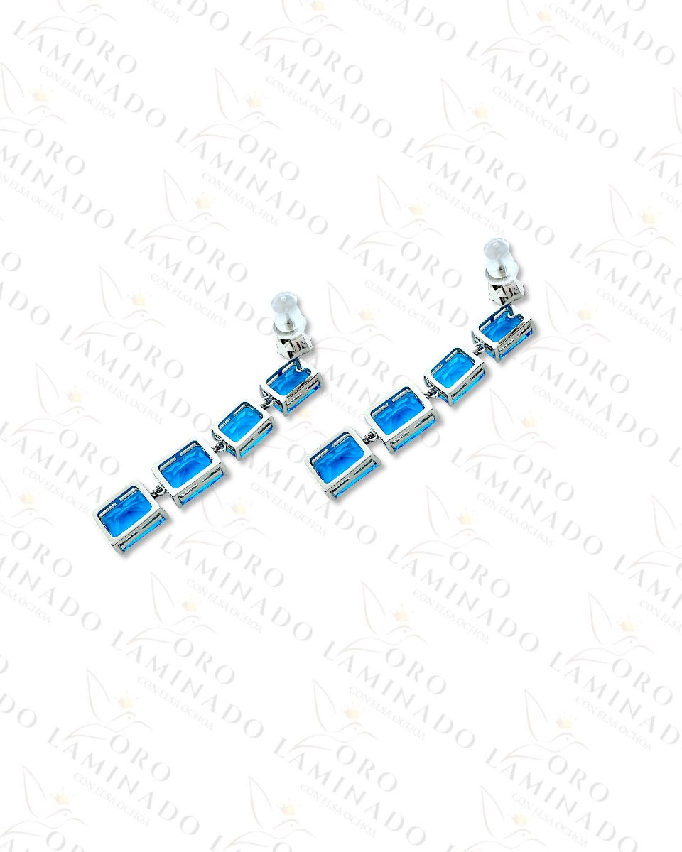 High Quality Silver and Blue Long Earrings G104