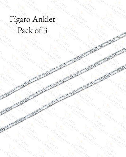 High Quality Silver Figaro Anklet Pack of 3 B418