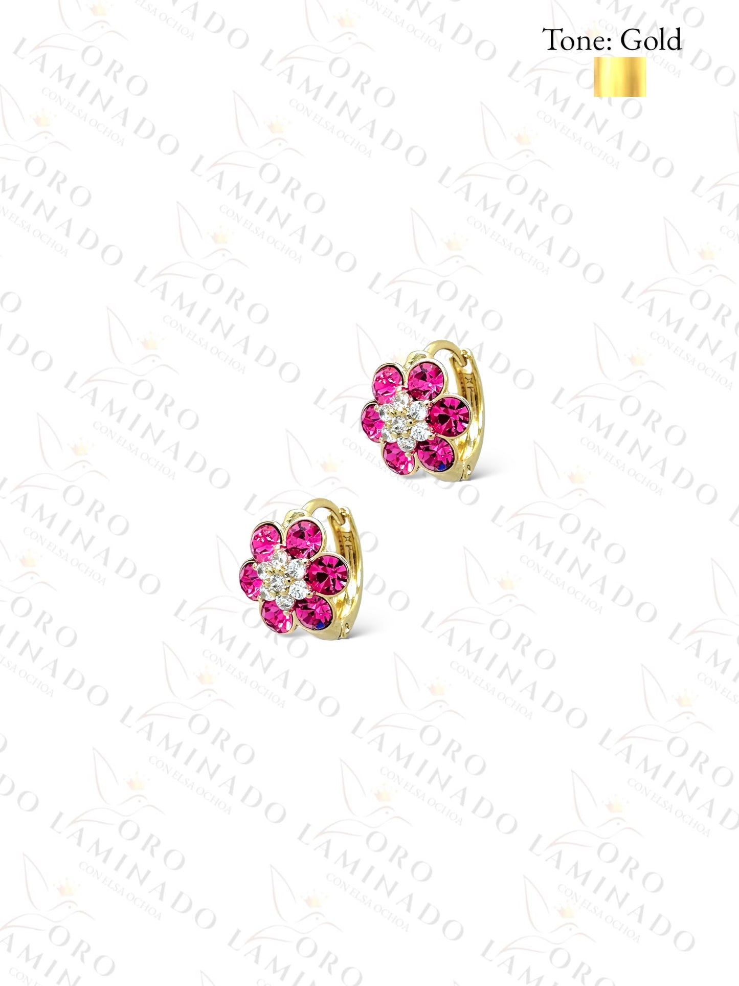 High Quality Pink Crystal Flower Hoop Earrings C249