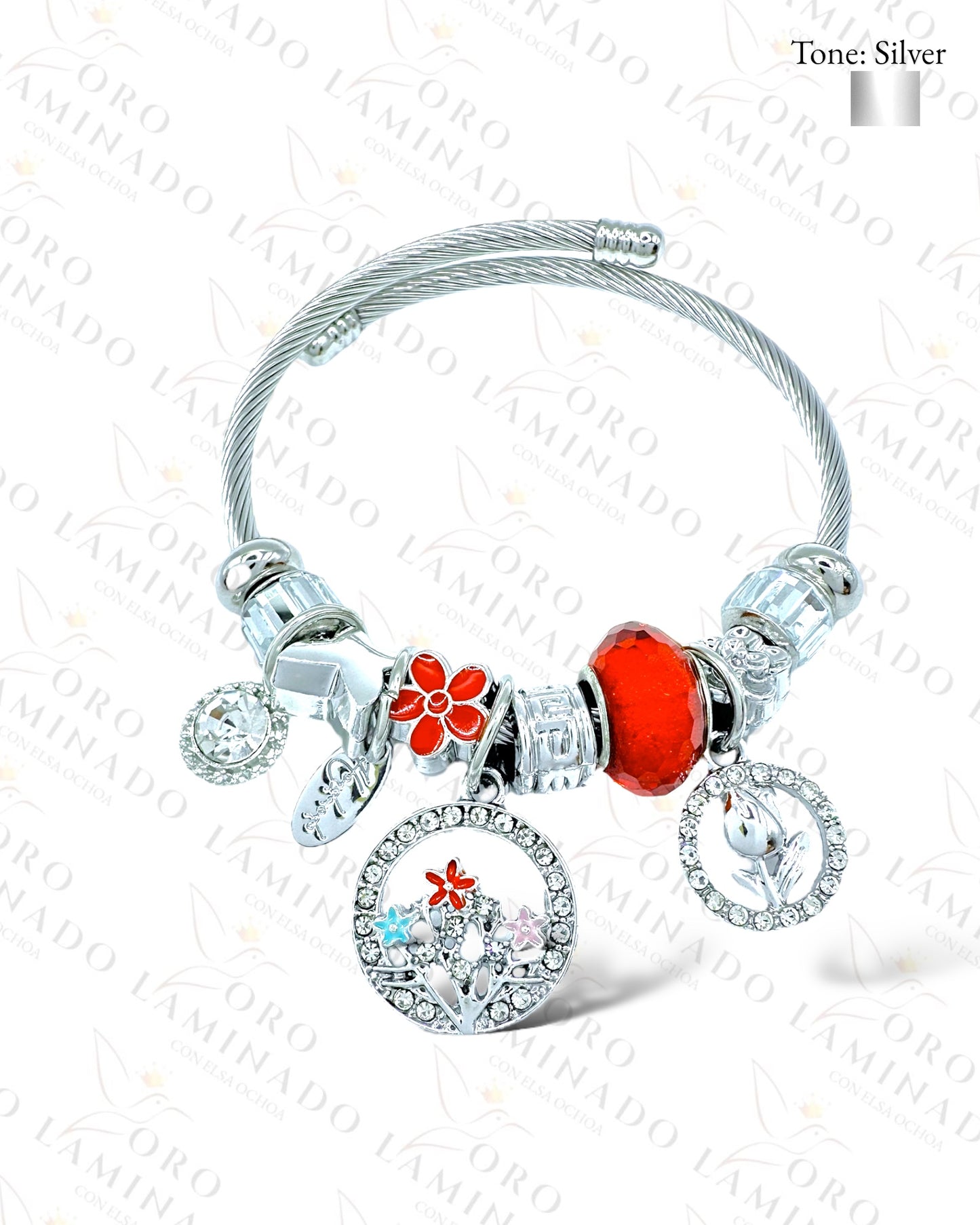 Red Flowers Charm Bracelet G478