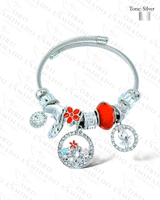 Red Flowers Charm Bracelet G478