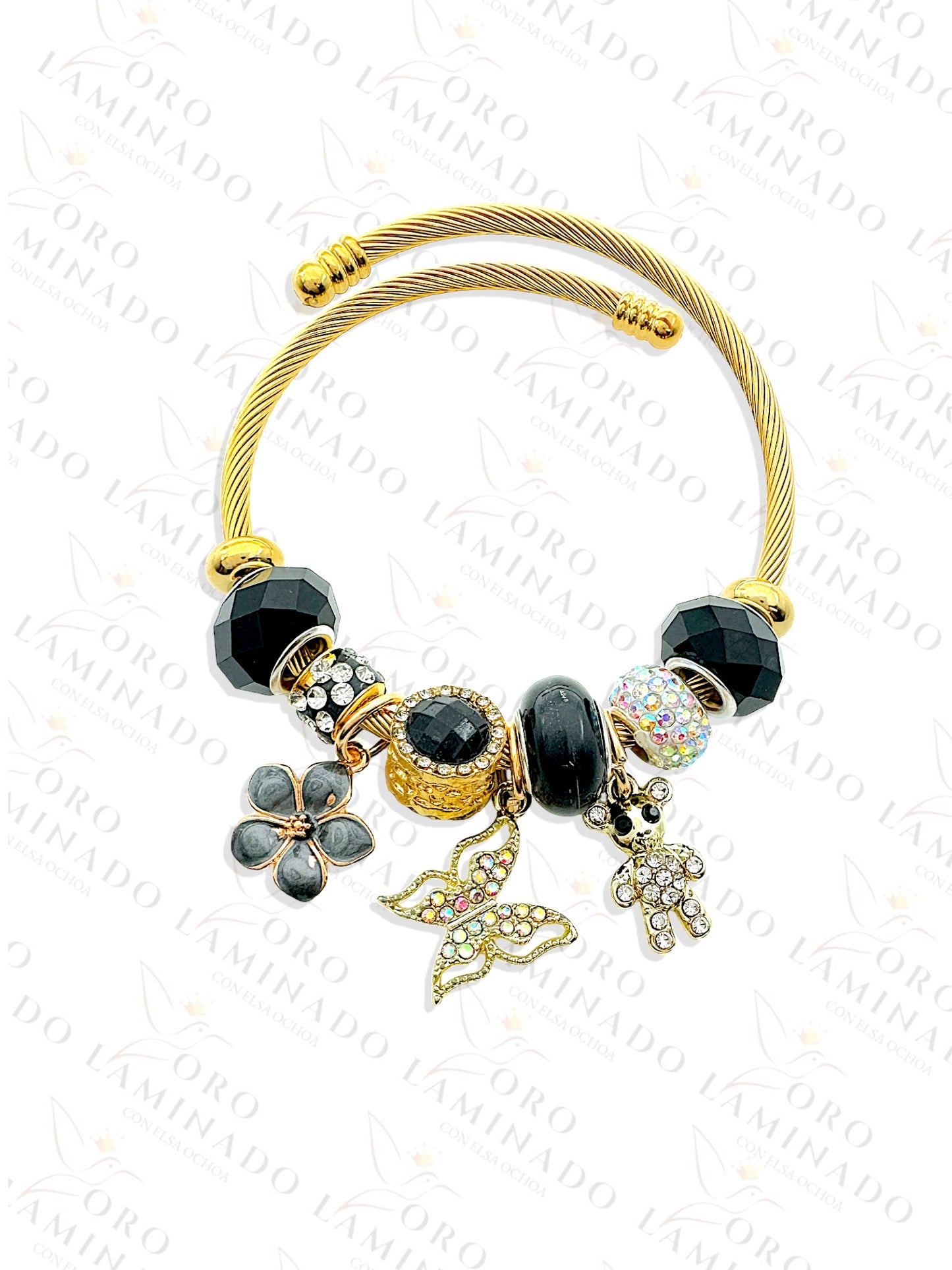 Stainless Steel Black Butterfly Charm Bracelet R421