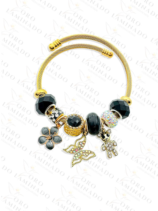 Stainless Steel Black Butterfly Charm Bracelet R421