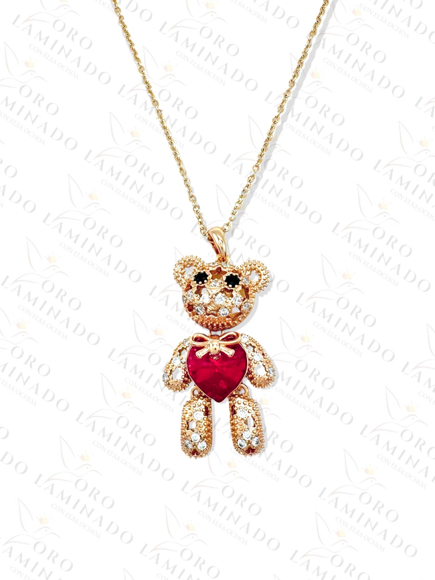 Red Crystal Heart Teddy Bear Necklace G323