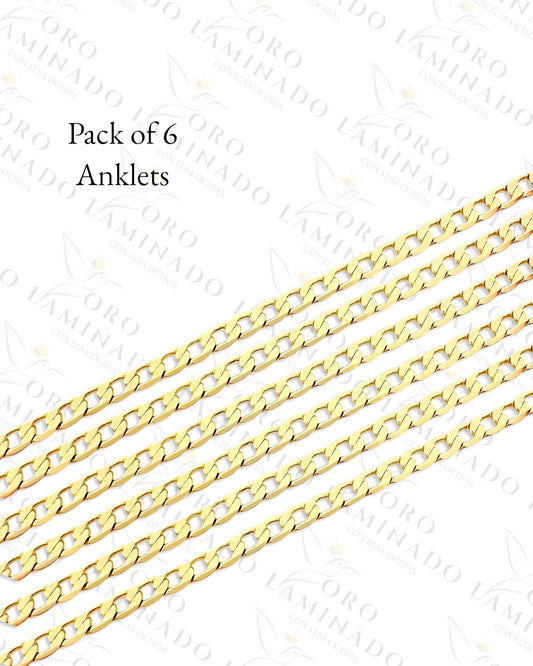 High Quality Pack of 6 Cuban Chain Anklet (Gold Filled) B463