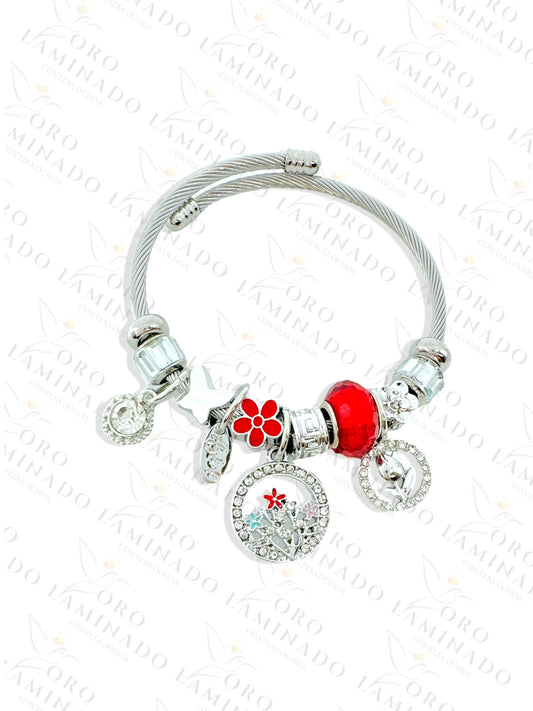 Stainless Steel Silver Red Charm Bracelet R424