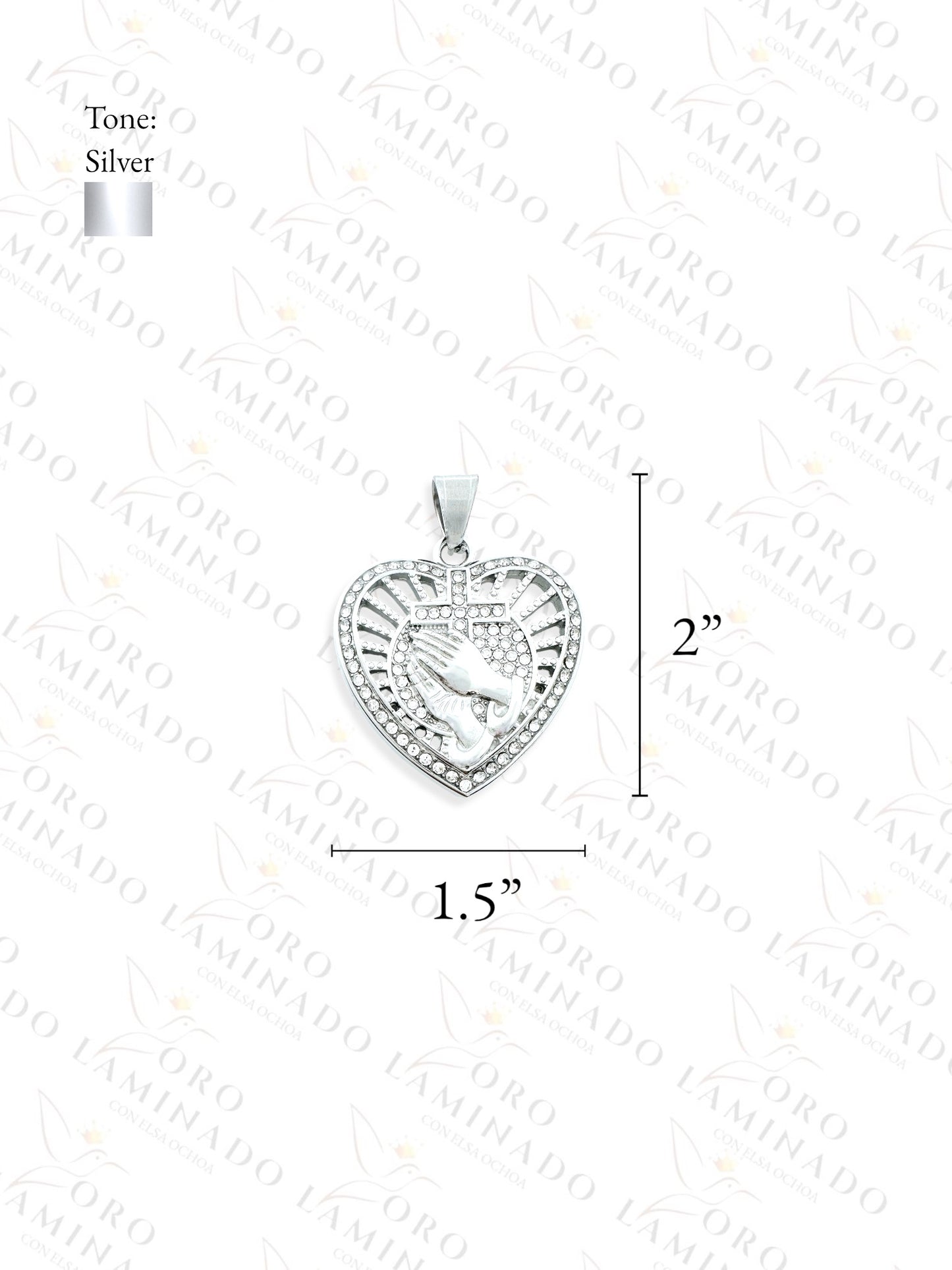 Stainless Steel Silver Heart Praying Hands Pendant Y340