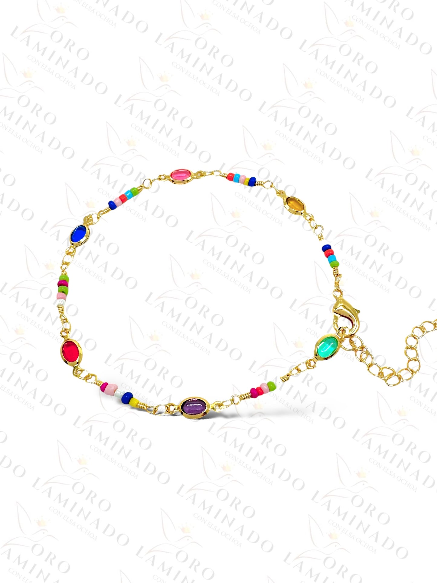 Rainbow Oval Stones Anklet (Pack of 6) B101