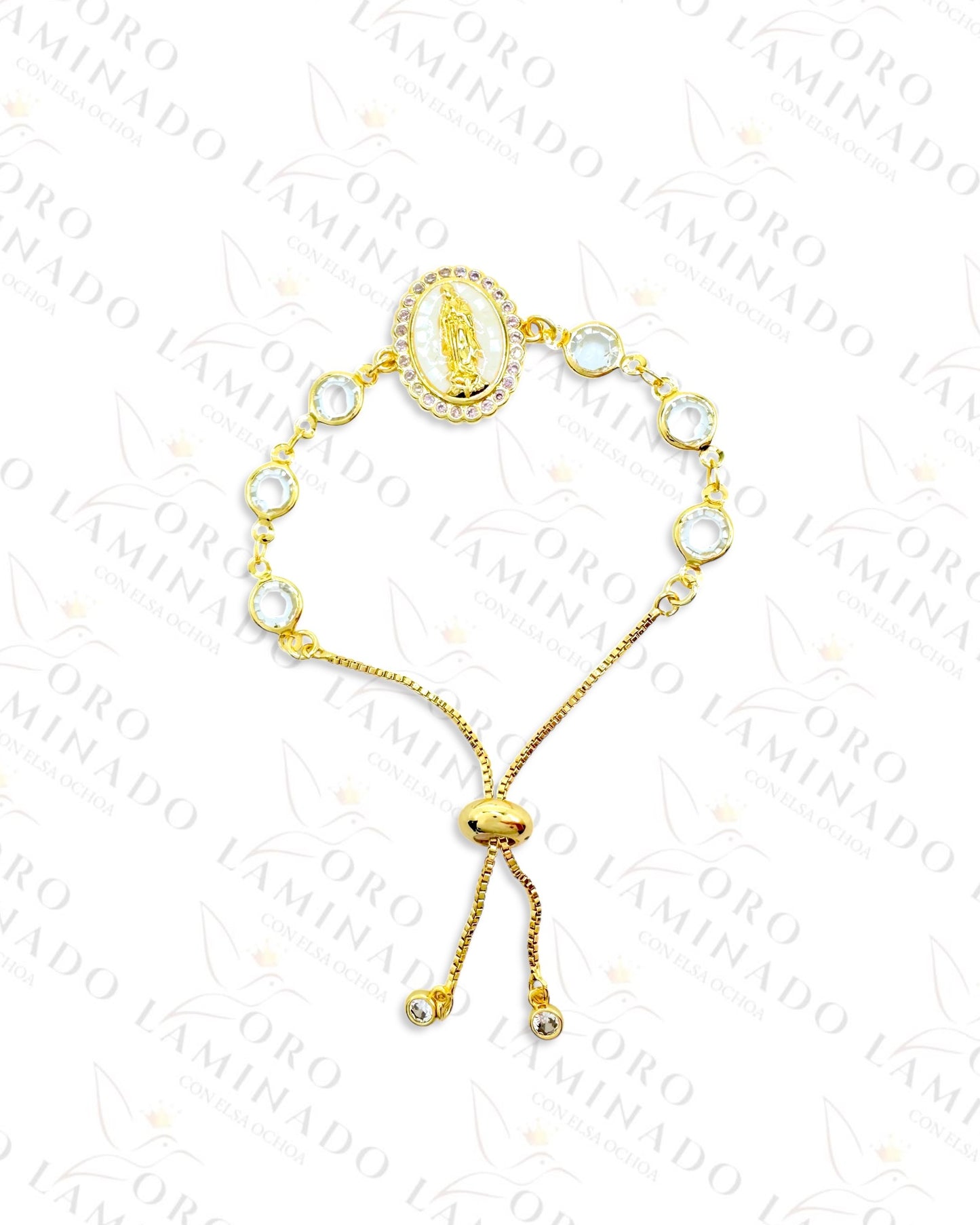 Gold Filled Clear Virgin Mary Adjustable Bracelet Y30