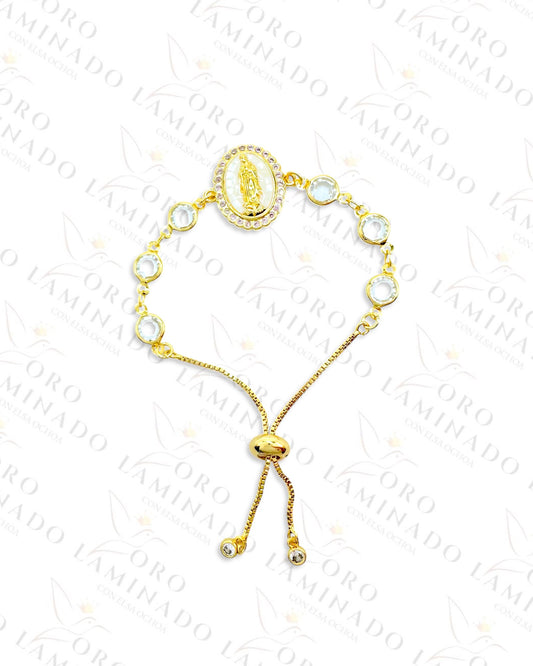 Gold Filled Clear Virgin Mary Adjustable Bracelet Y30