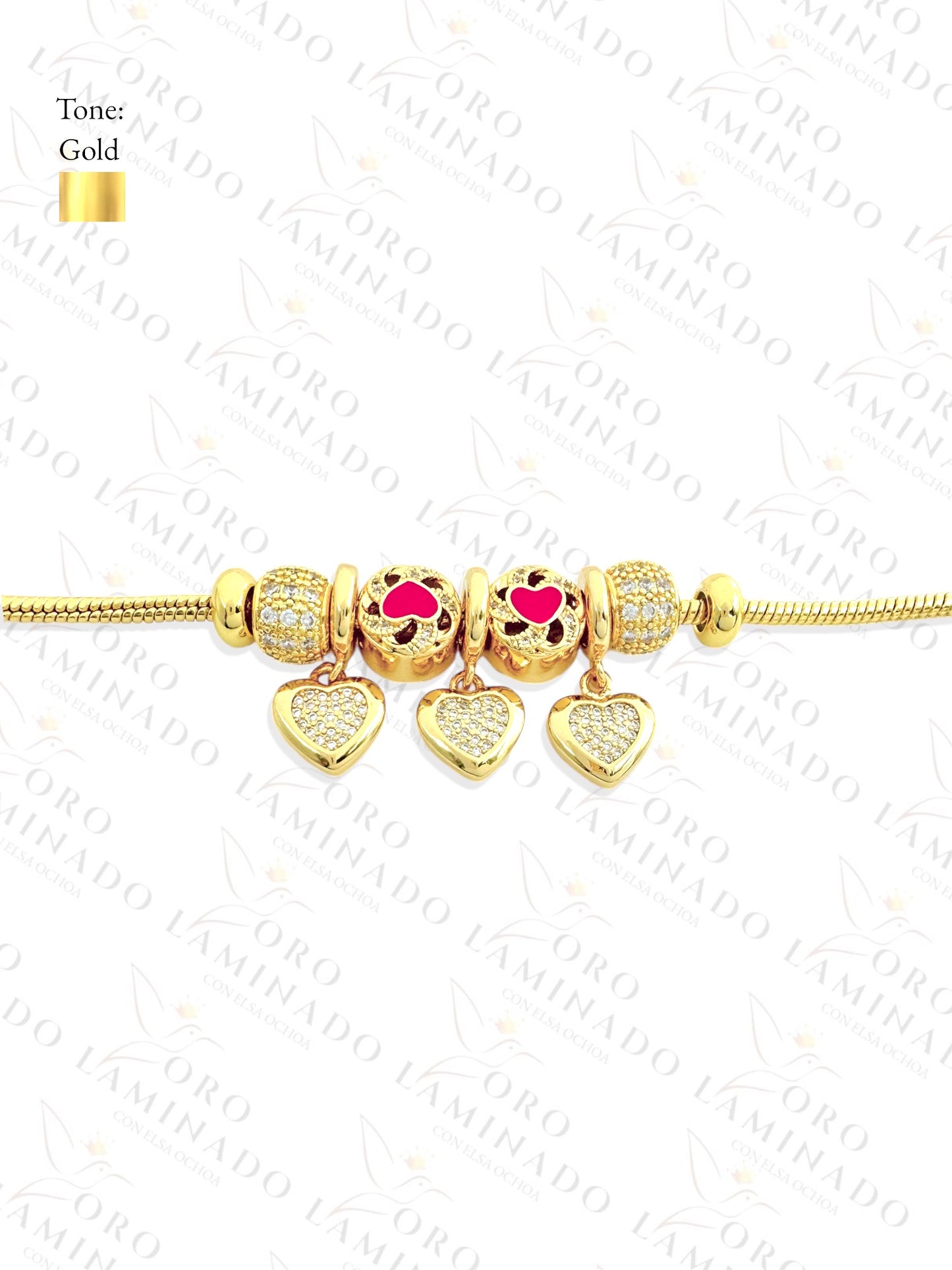 Red and Clear Hearts Charms Bracelet Y463