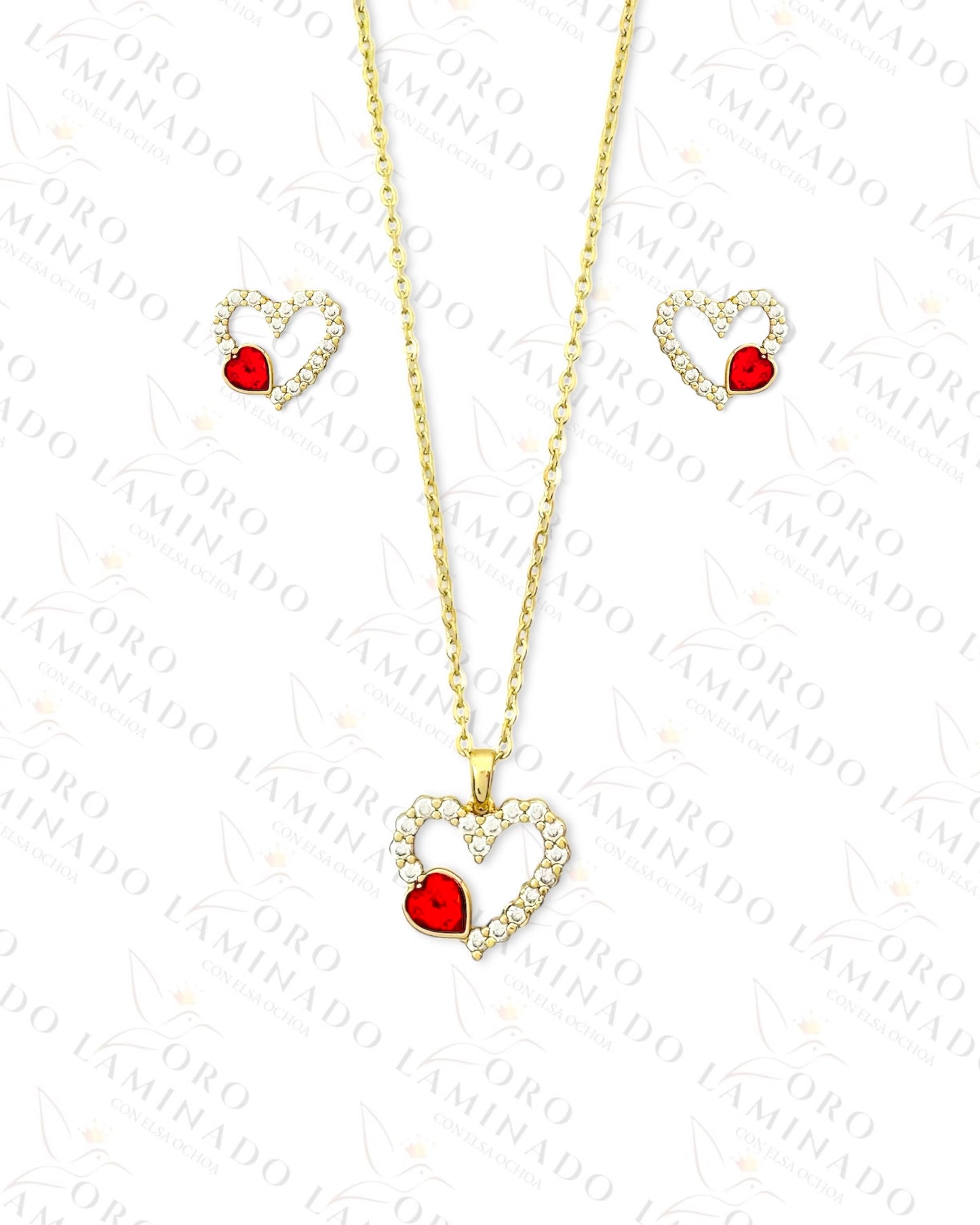 High Quality Sparkling Red Heart Set (Gold Filled) R448