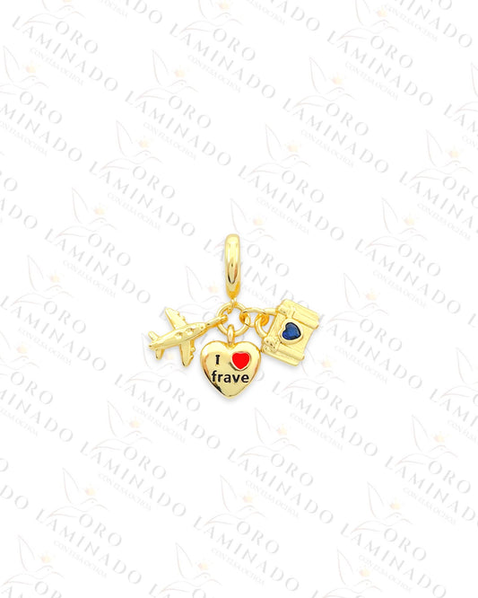 Blue Suitcase and Red Heart Charm (Gold Filled) R7