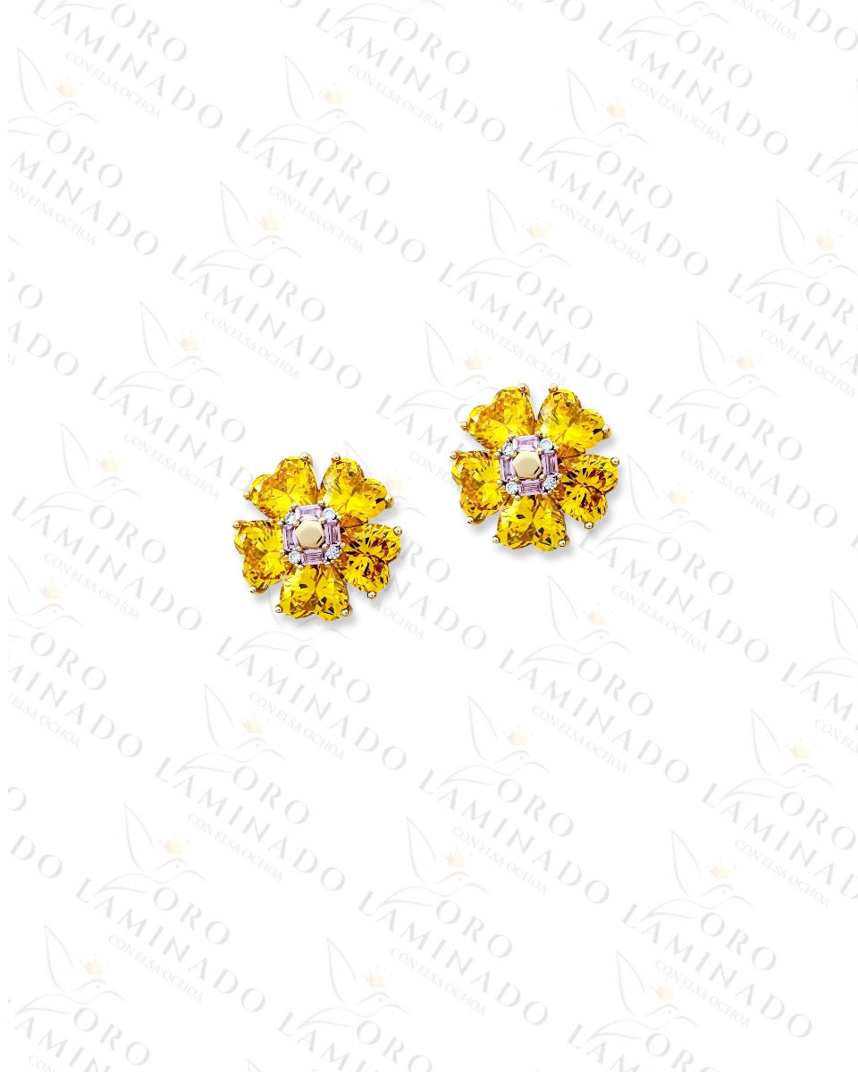 High Quality Yellow Crystal Flower Earrings  B451