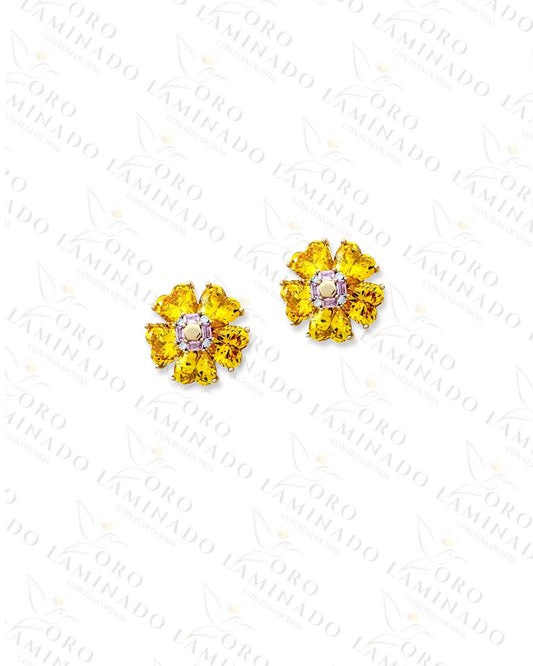 High Quality Yellow Crystal Flower Earrings  B451