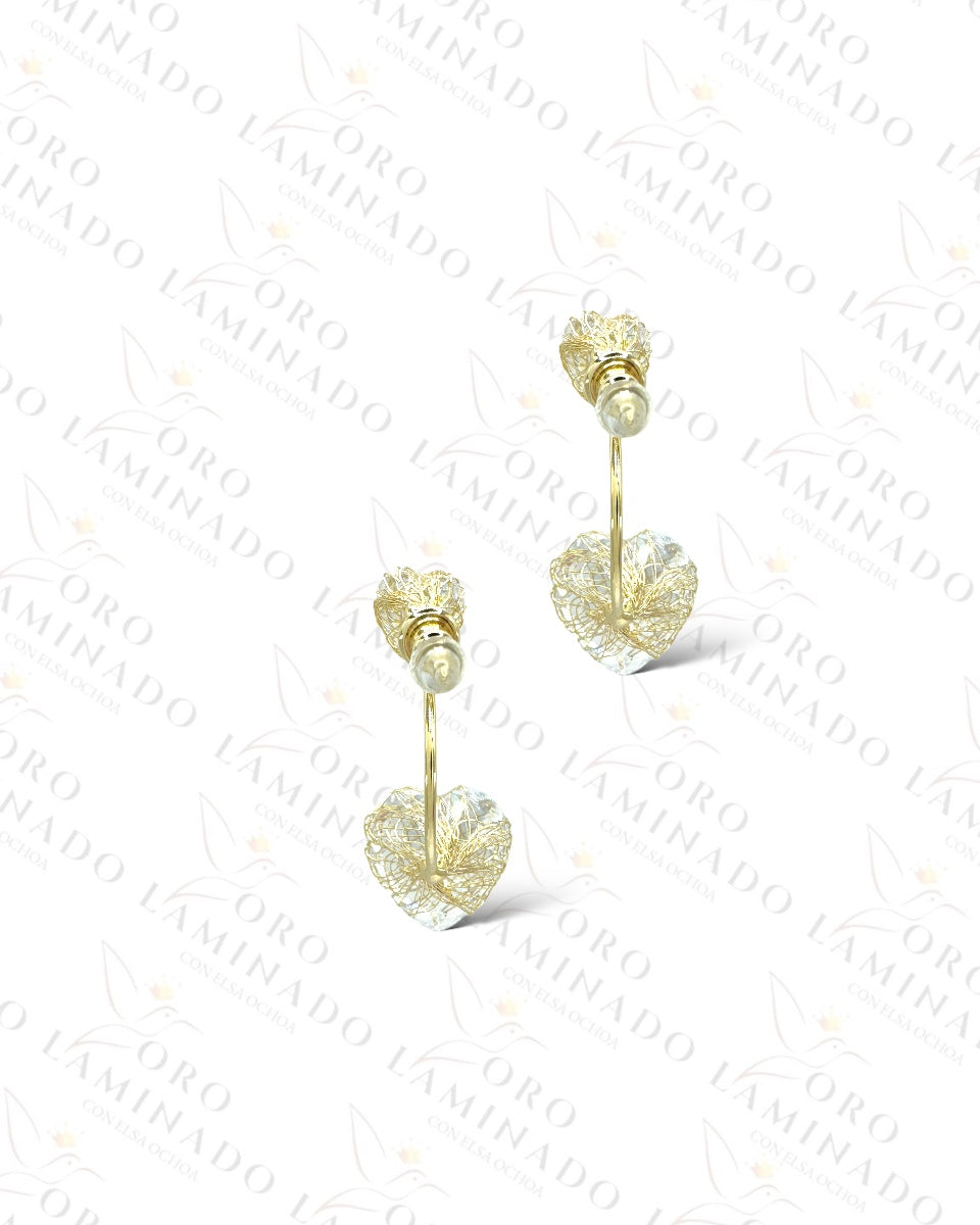 High Quality Golden and Crystal Heart Earrings R372