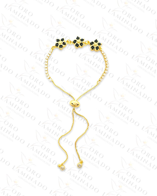 Gold Filled Dark Triple Flower Adjustable Bracelet B28