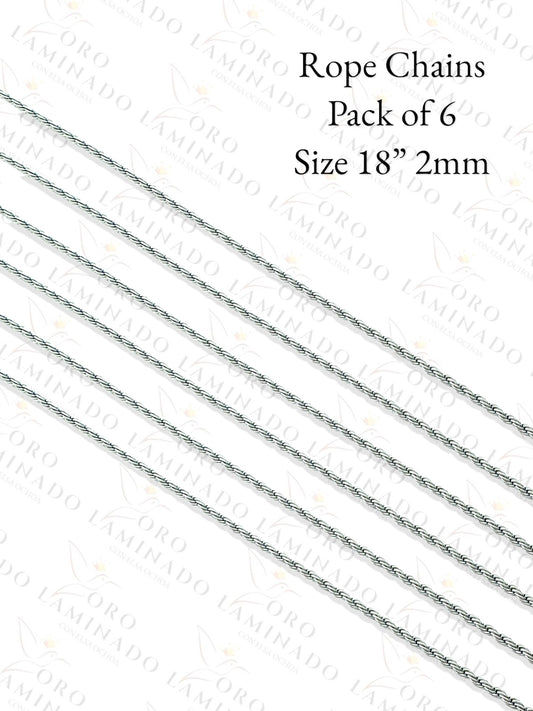 Silver High Quality Rope Chains Pack of 6 Size 18" 2mm C73