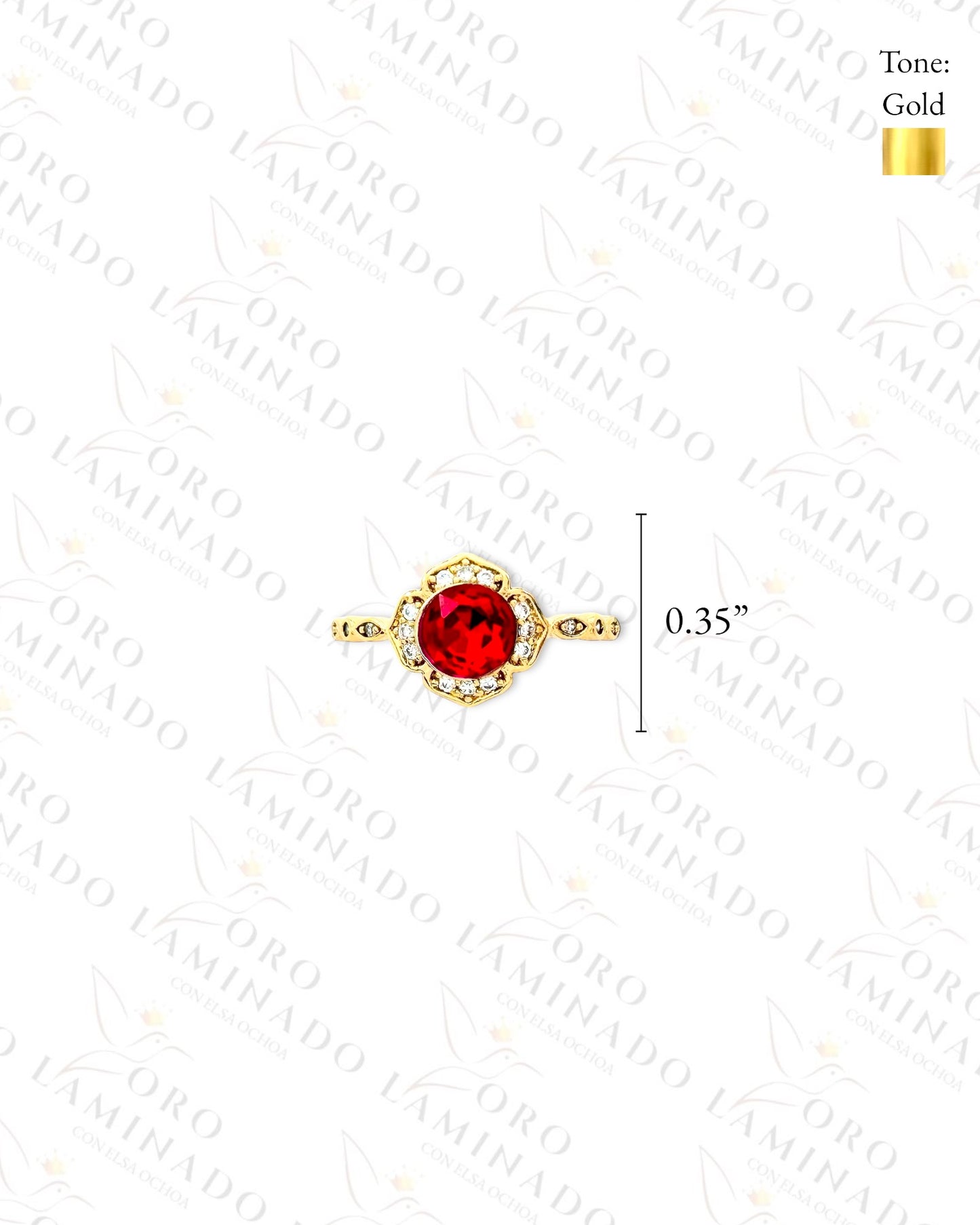 High Quality Red Crystal Flower Ring (Gold Filled) B92