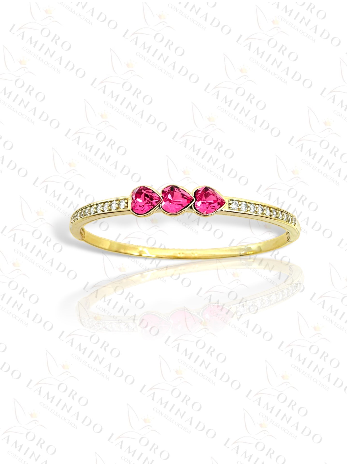 High Quality Pink Heart Bangle Bracelet R395