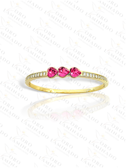 High Quality Pink Heart Bangle Bracelet R395