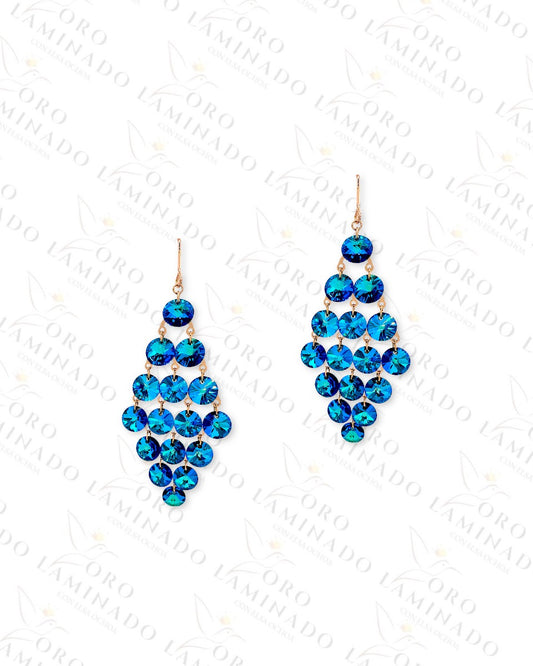 High Quality Blue and Dark Round Stone Long Earrings R351