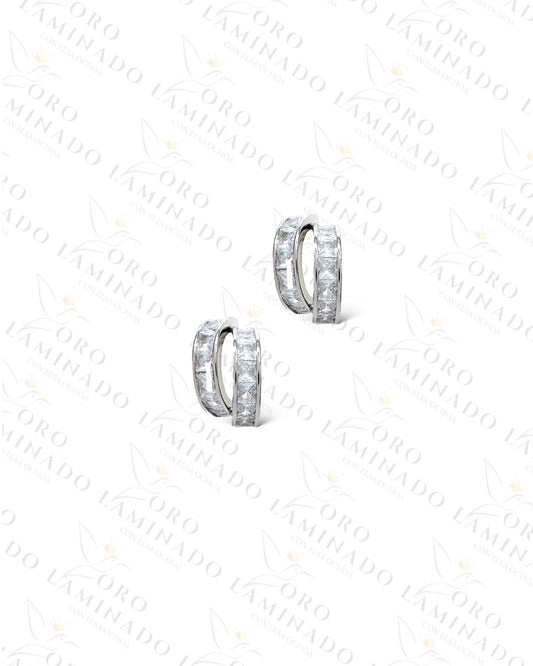 High Quality Silver Diamond Double Earrings B295