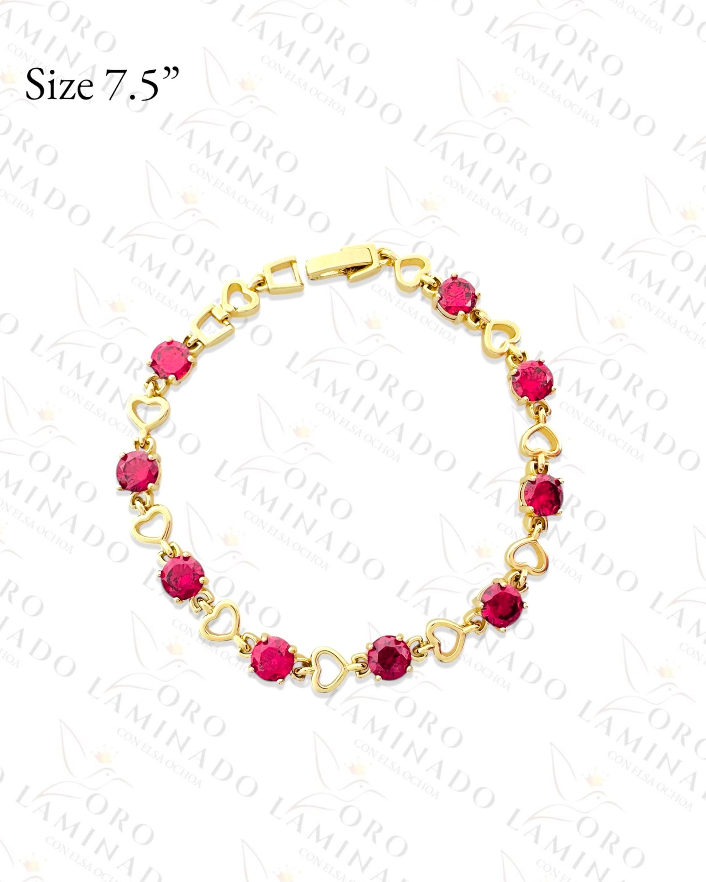 High Quality Hearts and Red Stones Bracelet (Gold Filled) C158