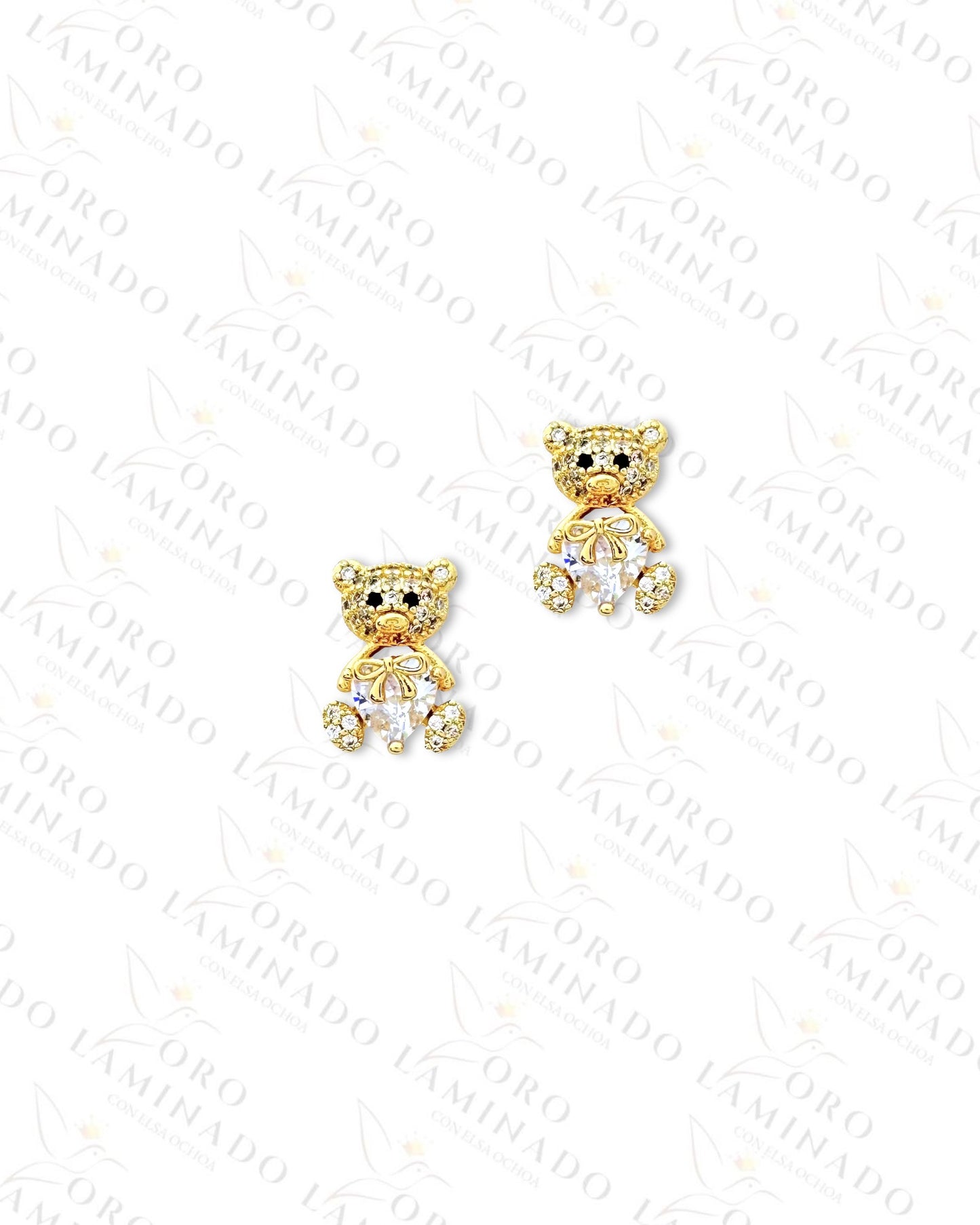 Gold Filled Crystal Heart Teddy Bear Earrings G318