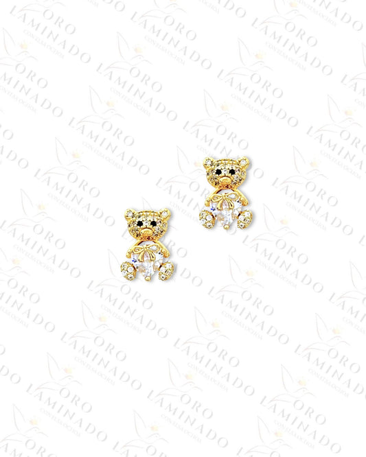 Gold Filled Crystal Heart Teddy Bear Earrings G318